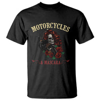 Skeleton Motorcycle Biker T Shirt Motorcycles And Mascara Roses - Wonder Print Shop