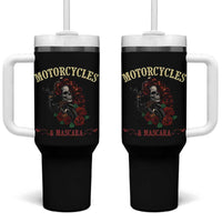 Skeleton Motorcycle Biker Tumbler With Handle Motorcycles And Mascara Roses