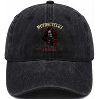 Skeleton Motorcycle Biker Washed Cotton Baseball Cap Motorcycles And Mascara Roses