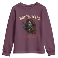 Skeleton Motorcycle Biker Youth Sweatshirt Motorcycles And Mascara Roses - Wonder Print Shop