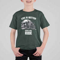 Funny Biker Skeleton Motorcycle Rider T Shirt For Kid Life Is Better When You Ride - Wonder Print Shop