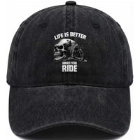 Funny Biker Skeleton Motorcycle Rider Washed Cotton Baseball Cap Life Is Better When You Ride