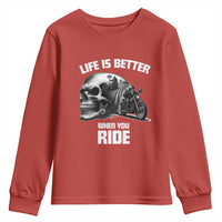 Funny Biker Skeleton Motorcycle Rider Youth Sweatshirt Life Is Better When You Ride - Wonder Print Shop