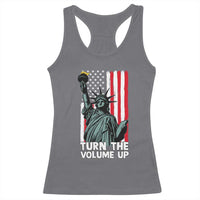 Turn The Volume Up Racerback Tank Top Statue of Liberty Patriotic American Flag - Wonder Print Shop