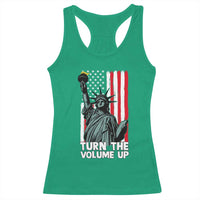 Turn The Volume Up Racerback Tank Top Statue of Liberty Patriotic American Flag - Wonder Print Shop