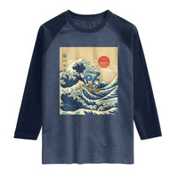 Funny Six Seven Surfing Raglan Shirt The Great Wave Kanagawa Japanese 67 Brainrot Meme