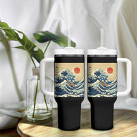Funny Six Seven Surfing Tumbler With Handle The Great Wave Kanagawa Japanese 67 Brainrot Meme
