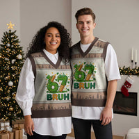 67 St Patricks Day V-Neck Knit Sweater Vest Funny Six Seven Bruh Meme