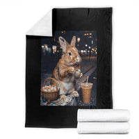 Easter Bunny Iced Coffee Throw Blanket Funny Rabbit Egg Painting