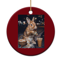 Easter Bunny Iced Coffee Ceramic Ornament Funny Rabbit Egg Painting