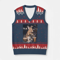 Easter Bunny Iced Coffee V-Neck Knit Sweater Vest Funny Rabbit Egg Painting