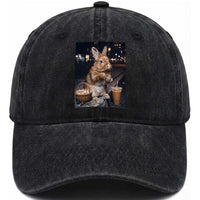 Easter Bunny Iced Coffee Washed Cotton Baseball Cap Funny Rabbit Egg Painting