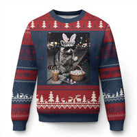 Easter Raccoon Iced Coffee Ugly Christmas Sweater Funny Trash Panda Egg Painting