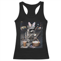 Easter Raccoon Iced Coffee Racerback Tank Top Funny Trash Panda Egg Painting