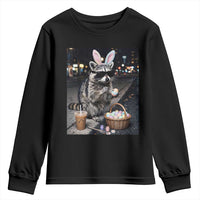Easter Raccoon Iced Coffee Youth Sweatshirt Funny Trash Panda Egg Painting