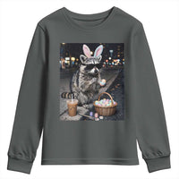 Easter Raccoon Iced Coffee Youth Sweatshirt Funny Trash Panda Egg Painting