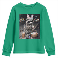 Easter Raccoon Iced Coffee Youth Sweatshirt Funny Trash Panda Egg Painting