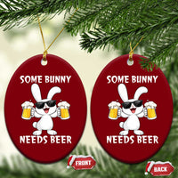 Funny Easter Bunny Drinking Beer Ceramic Ornament Some Bunny Needs Beer