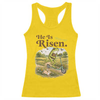 He Is Risen Hop On Racerback Tank Top Christian Easter Frog