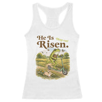 He Is Risen Hop On Racerback Tank Top Christian Easter Frog