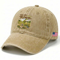 He Is Risen Hop On Washed Cotton Baseball Cap Christian Easter Frog