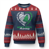 Mental Health Awarenes Ugly Christmas Sweater Green Ribbon Inspirational Psychologist Therapist