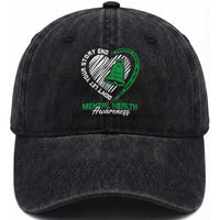 Mental Health Awarenes Washed Cotton Baseball Cap Green Ribbon Inspirational Psychologist Therapist