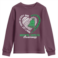 Mental Health Awarenes Youth Sweatshirt Green Ribbon Inspirational Psychologist Therapist