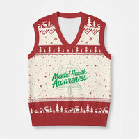 Mental Health Matters Awareness V-Neck Knit Sweater Vest Support Squad Green Ribbon