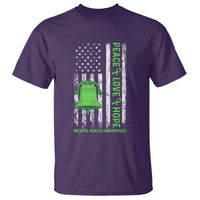 Mental Health Awarenes T Shirt Peace Love Hope Green Ribbon