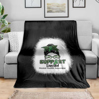 Mental Health Awarenes Throw Blanket Messy Bun Green Ribbon Support