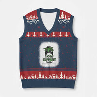 Mental Health Awarenes V-Neck Knit Sweater Vest Messy Bun Green Ribbon Support