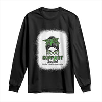 Mental Health Awarenes Long Sleeve Shirt Messy Bun Green Ribbon Support