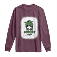 Mental Health Awarenes Long Sleeve Shirt Messy Bun Green Ribbon Support