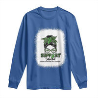 Mental Health Awarenes Long Sleeve Shirt Messy Bun Green Ribbon Support