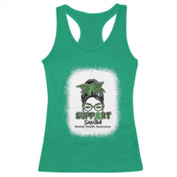 Mental Health Awarenes Racerback Tank Top Messy Bun Green Ribbon Support