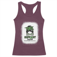 Mental Health Awarenes Racerback Tank Top Messy Bun Green Ribbon Support