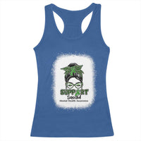 Mental Health Awarenes Racerback Tank Top Messy Bun Green Ribbon Support