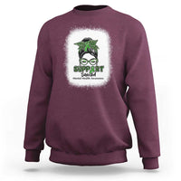 Mental Health Awarenes Sweatshirt Messy Bun Green Ribbon Support