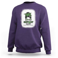 Mental Health Awarenes Sweatshirt Messy Bun Green Ribbon Support