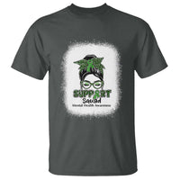 Mental Health Awarenes T Shirt Messy Bun Green Ribbon Support
