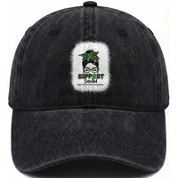 Mental Health Awarenes Washed Cotton Baseball Cap Messy Bun Green Ribbon Support