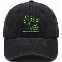 Mental Health Awarenes Washed Cotton Baseball Cap Support Squad Green Ribbon