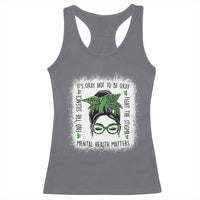 Mental Health Matters Racerback Tank Top Messy Bun Green Ribbon Support