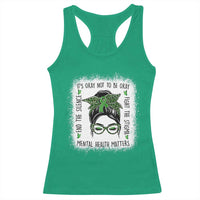Mental Health Matters Racerback Tank Top Messy Bun Green Ribbon Support