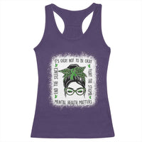 Mental Health Matters Racerback Tank Top Messy Bun Green Ribbon Support