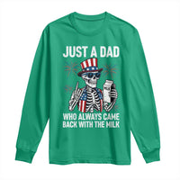Just a Dad Who Always Came Back with The Milk Long Sleeve Shirt Funny Skeleton Dad 4th Of July