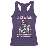 Just a Dad Who Always Came Back with The Milk Racerback Tank Top Funny Skeleton Dad 4th Of July