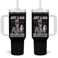 Just a Dad Who Always Came Back with The Milk Tumbler With Handle Funny Skeleton Dad 4th Of July