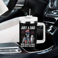 Just a Dad Who Always Came Back with The Milk Tumbler With Handle Funny Skeleton Dad 4th Of July